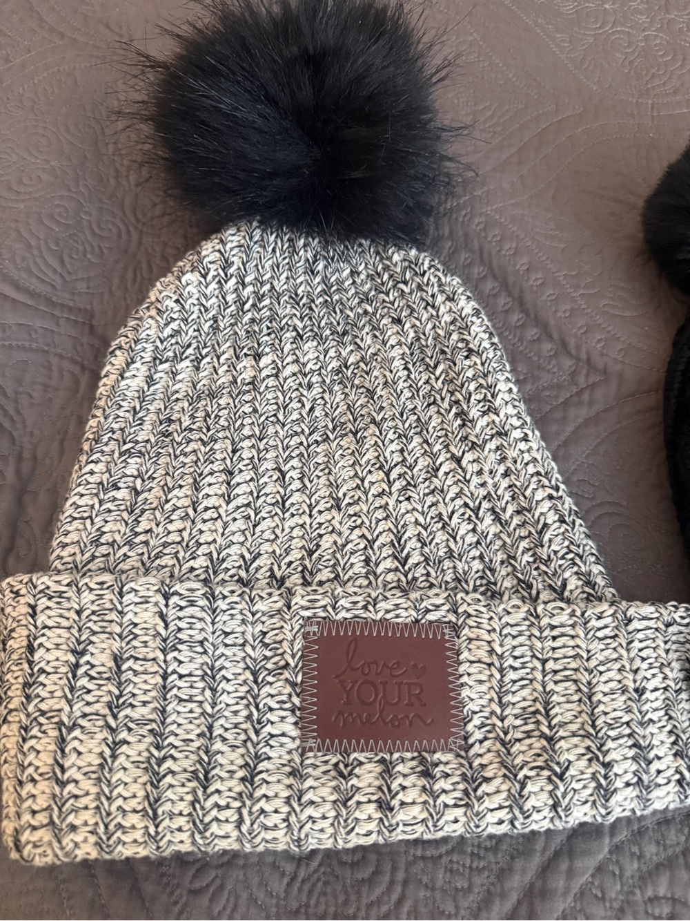Love Your Melon Cream & Black Marled Knit Beanie